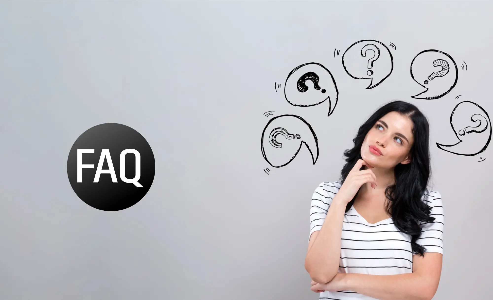 Una persona con varie bolle vocali comici con punto interrogativo sopra la testa